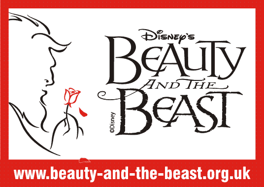 Rectangular logo for Disney's Beauty and the Beast at Broxbourne Civic Hall